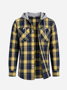 Men's Hooded Plaid Double Pocket Long Sleeve Shirt Eleven Oasis