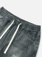 Men's Washed Distressed Denim Drawstring Tapered Pants Eleven Oasis