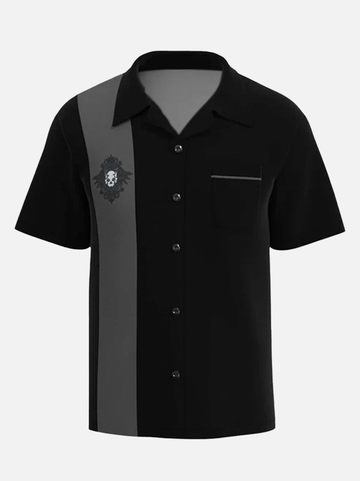 Men's Rockabilly Skull Button Down Halloween Short Sleeve Shirt Eleven Oasis