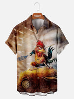 Men's Hawaiian Fun Fighting Chicken Short Sleeve Shirt ElevenOasis