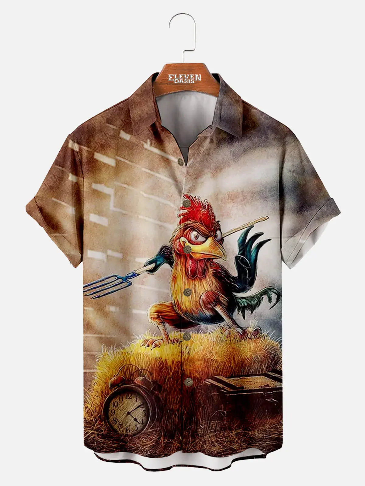 Men's Hawaiian Fun Fighting Chicken Short Sleeve Shirt ElevenOasis