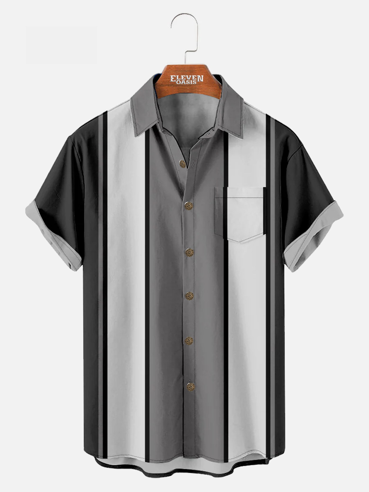 Men's Simple Bowling Shirt with Chest Pocket Eleven Oasis