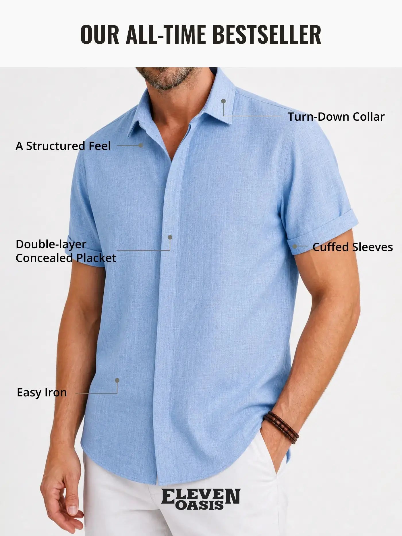 Men's Linen Cotton Blend Short Sleeve Shirt ElevenOasis