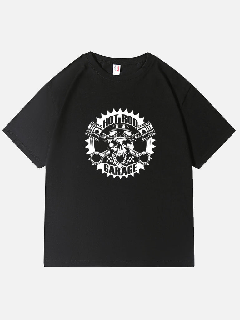 Men’s HotRod&Automotive Basic Cotton Round Neck T - Shirt SKULL ROD GARAGE Eleven Oasis