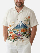 Tall Men's Mount Fuji Floral Landscape Short Sleeve Shirt Eleven Oasis