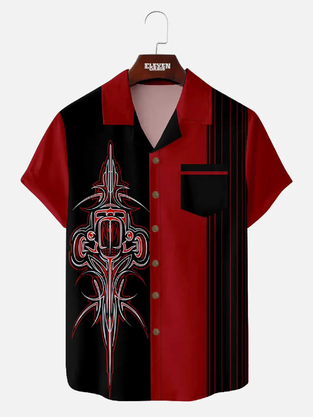 Tall Men's Vintage Hot Rod Pinstripe Short Sleeve Shirt Eleven Oasis