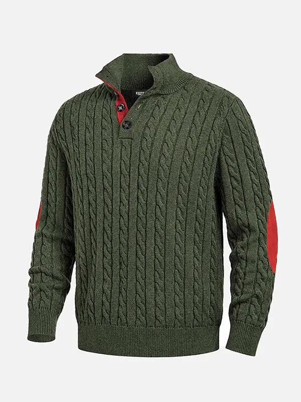Men's Cable Knit Henley Slim Fit Sweater 