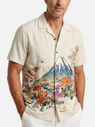 Men's Mount Fuji Floral Landscape Short Sleeve Shirt Eleven Oasis
