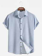 Men's Casual Linen-Feel Loose Printed Solid Color Button Short Sleeve Shirt ElevenOasis