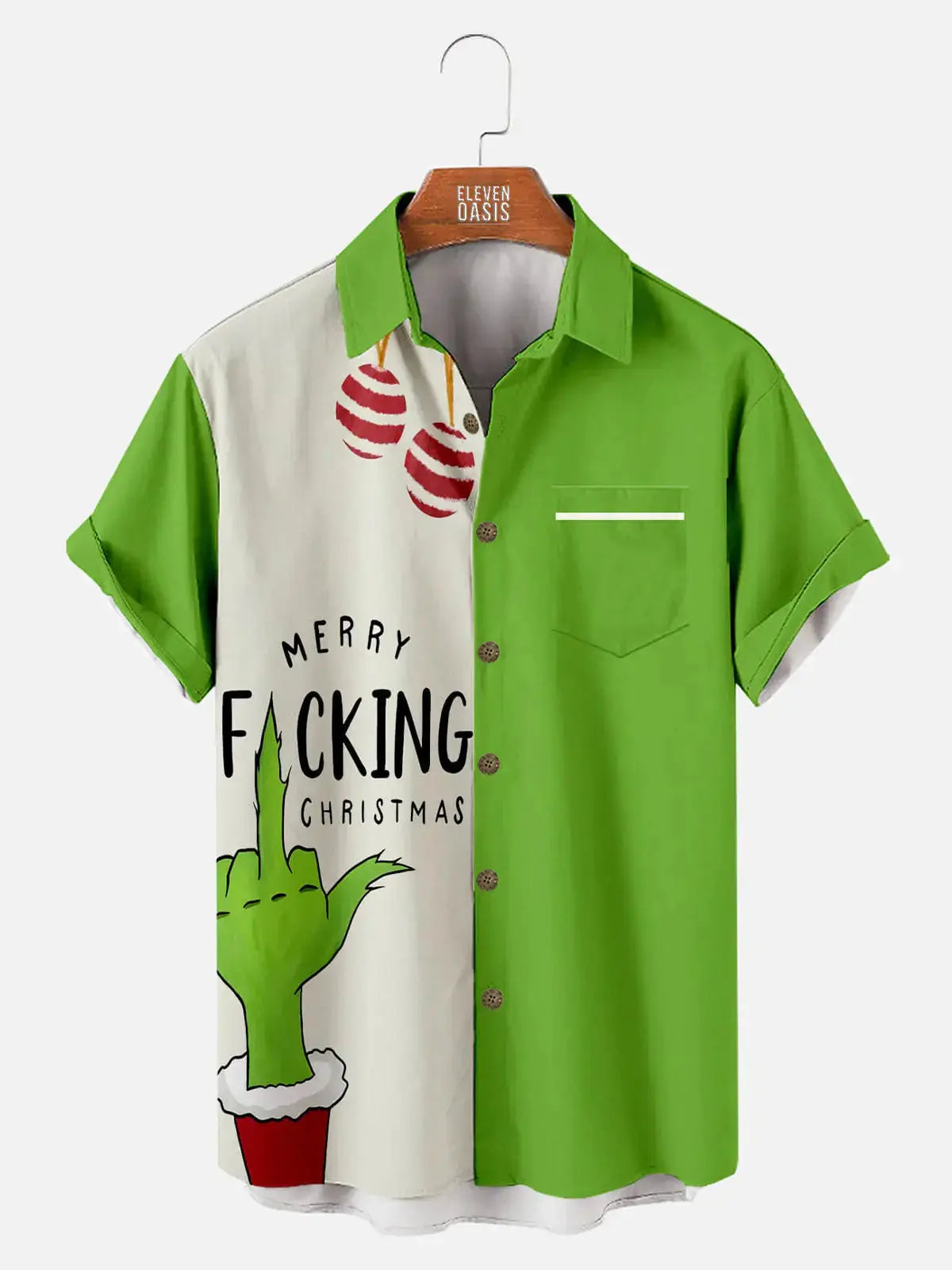 Christmas Green Monster Men's Short Sleeve Shirt ElevenOasis