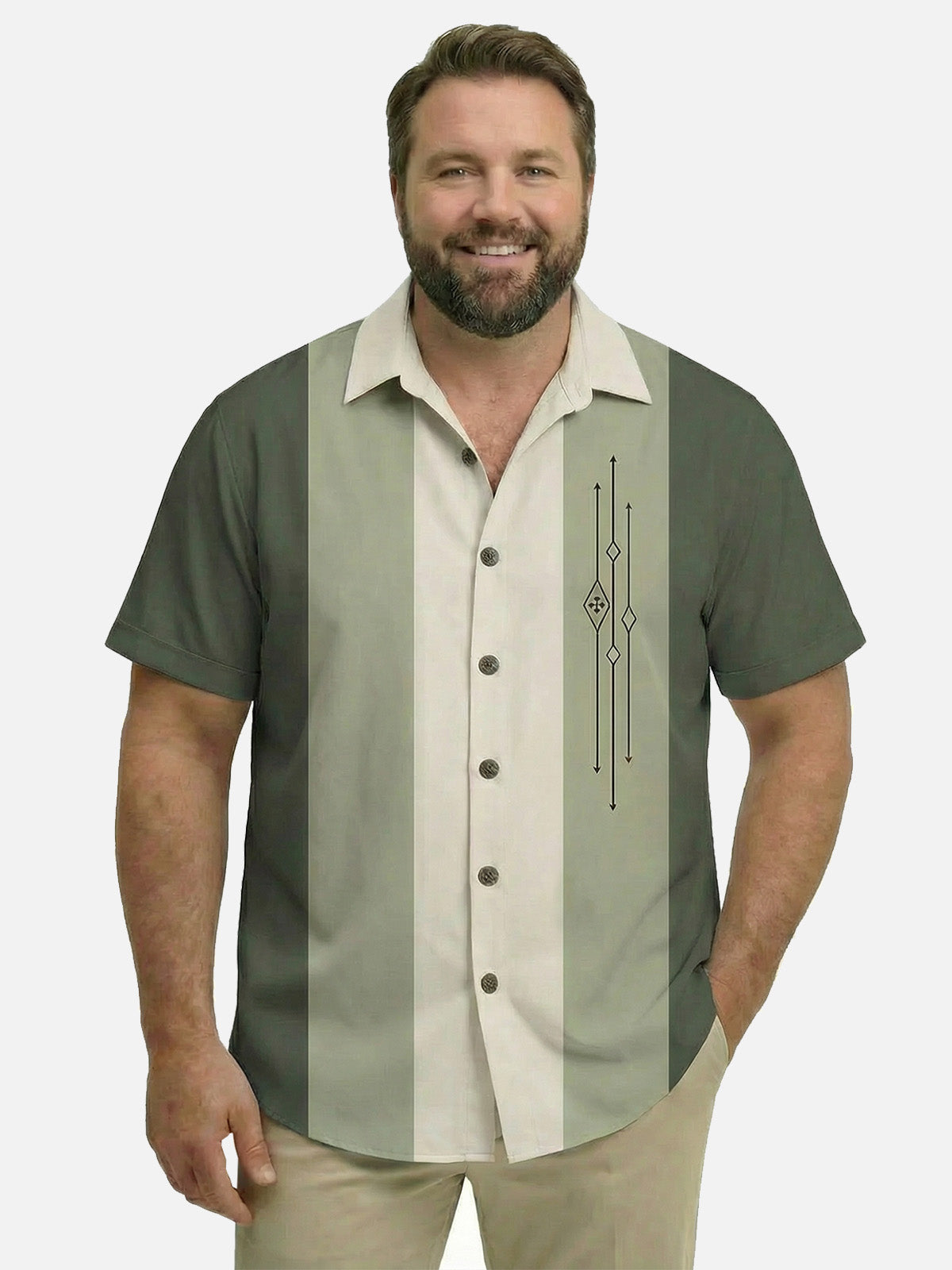 Tall Men's Color-block Striped Casual Breathable Bowling Short Sleeve Shirt ElevenOasis