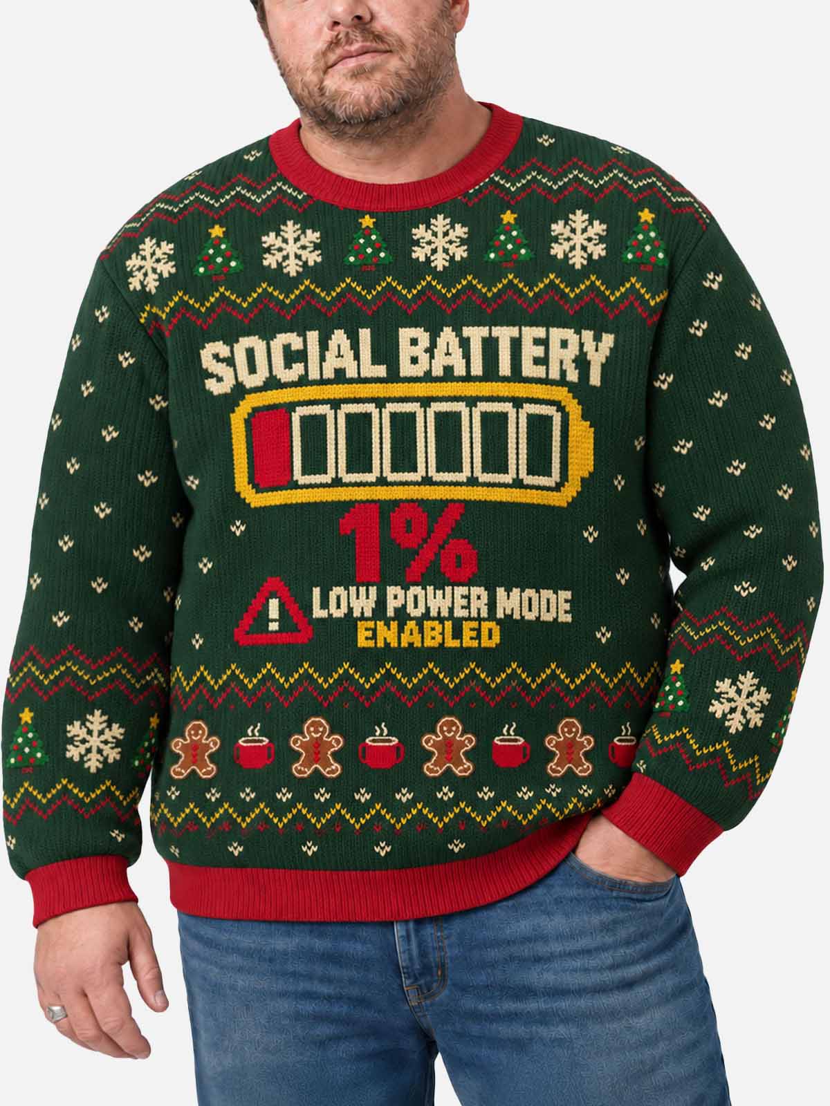 Social Battery Low Power Mode Ugly Christmas Sweater 