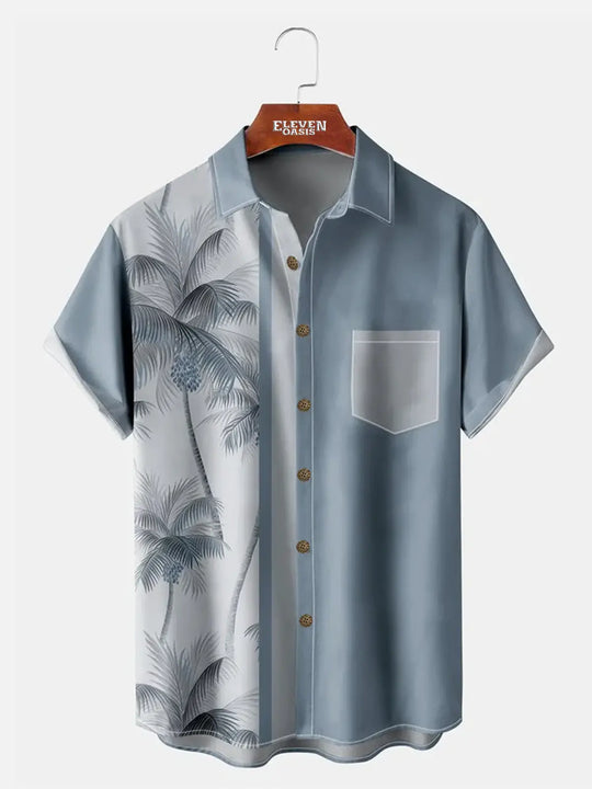 Men's Coconut Tree Casual Breathable Short Sleeve Hawaiian Shirt ElevenOasis