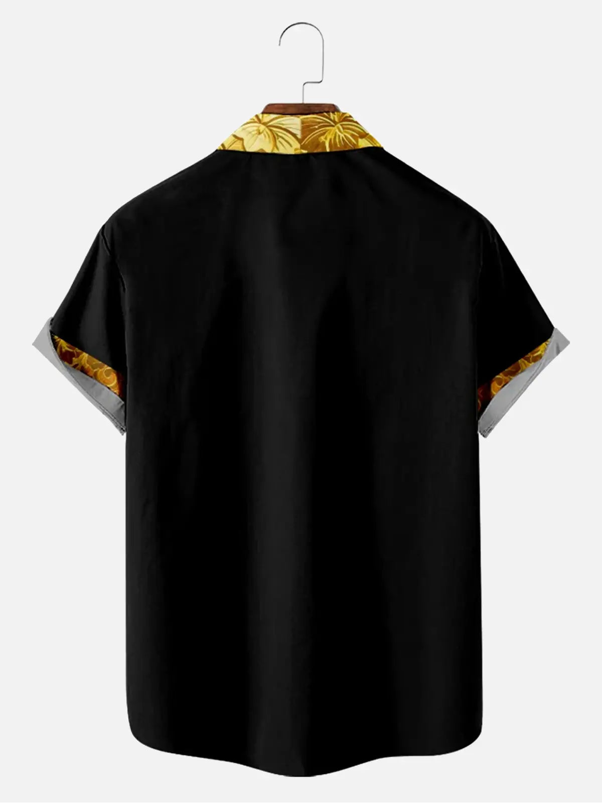 Men's Black Contrast Hand-Drawn Collar Short Sleeve Shirt ElevenOasis