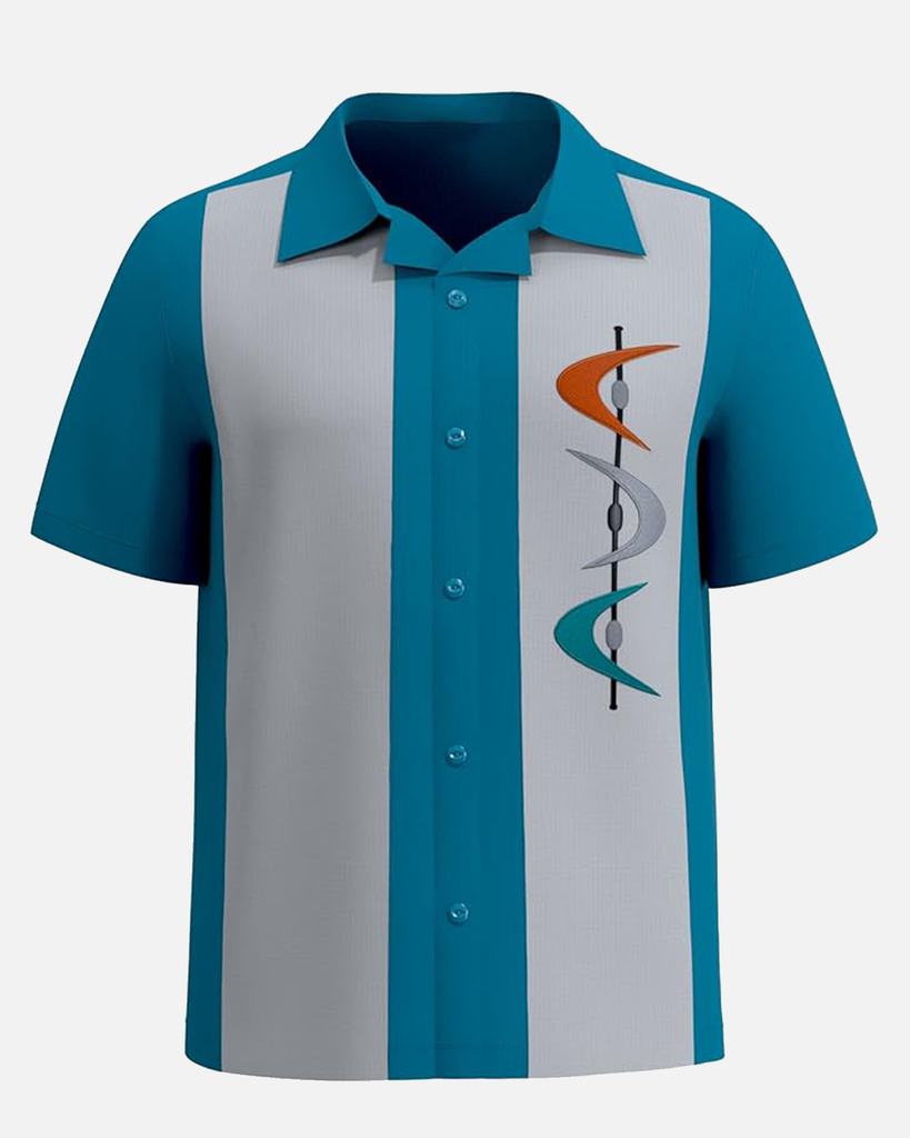 Men's Mid-Century Guayabera Dress Style Bowling Short Sleeve Shirt Eleven Oasis