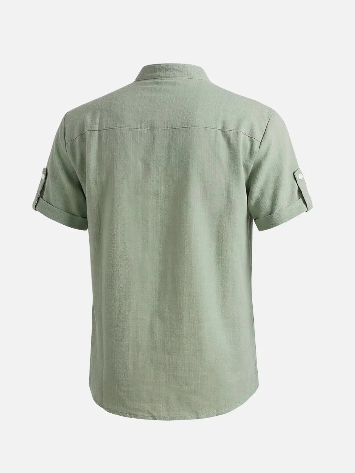 Men's Linen-Look Mandarin Collar Short Sleeve Shirt Eleven Oasis
