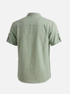 Men's Linen-Look Mandarin Collar Short Sleeve Shirt Eleven Oasis