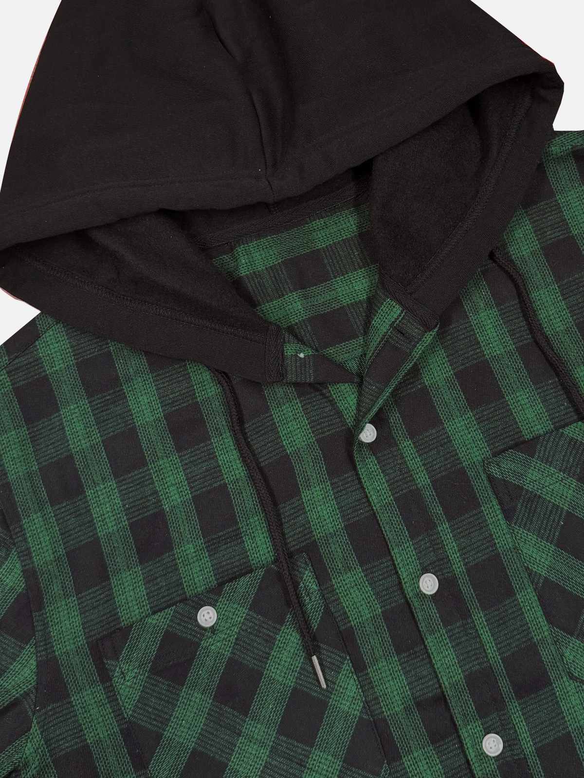 Men's Hooded Plaid Double Pocket Long Sleeve Shirt Eleven Oasis