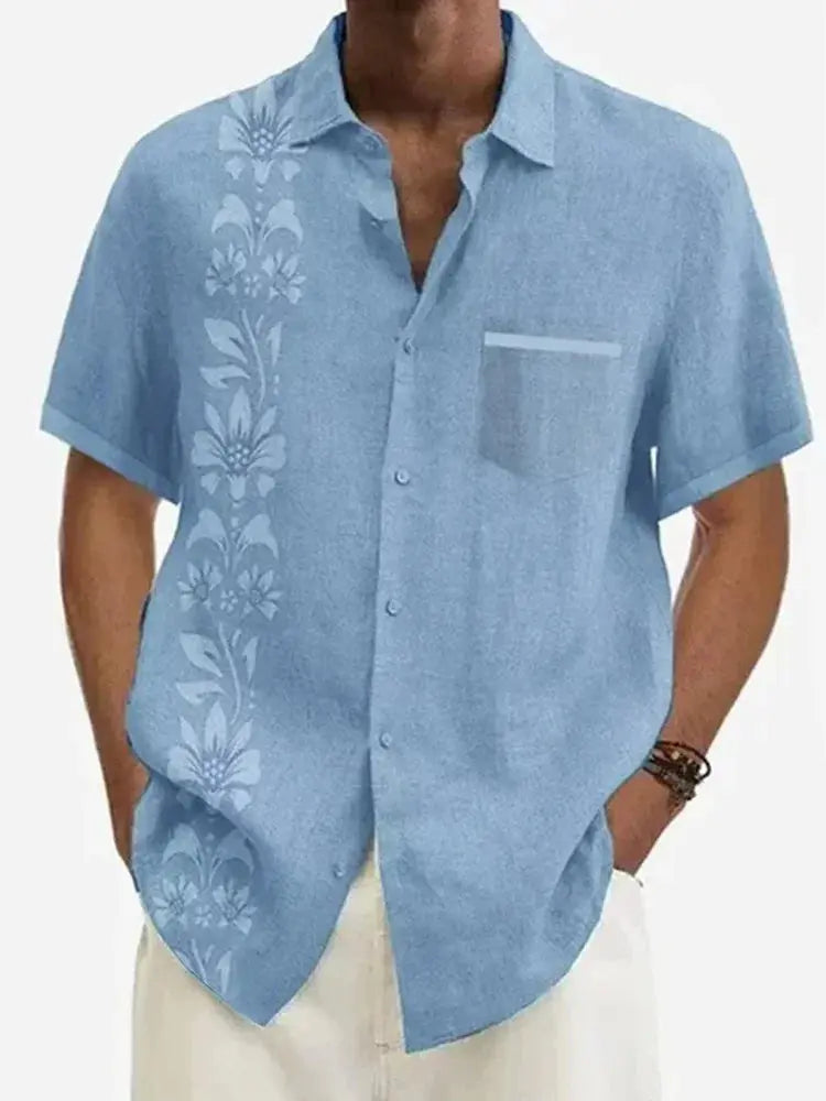 Unilateral Striped Flower Men's Short Sleeve Tops ElevenOasis