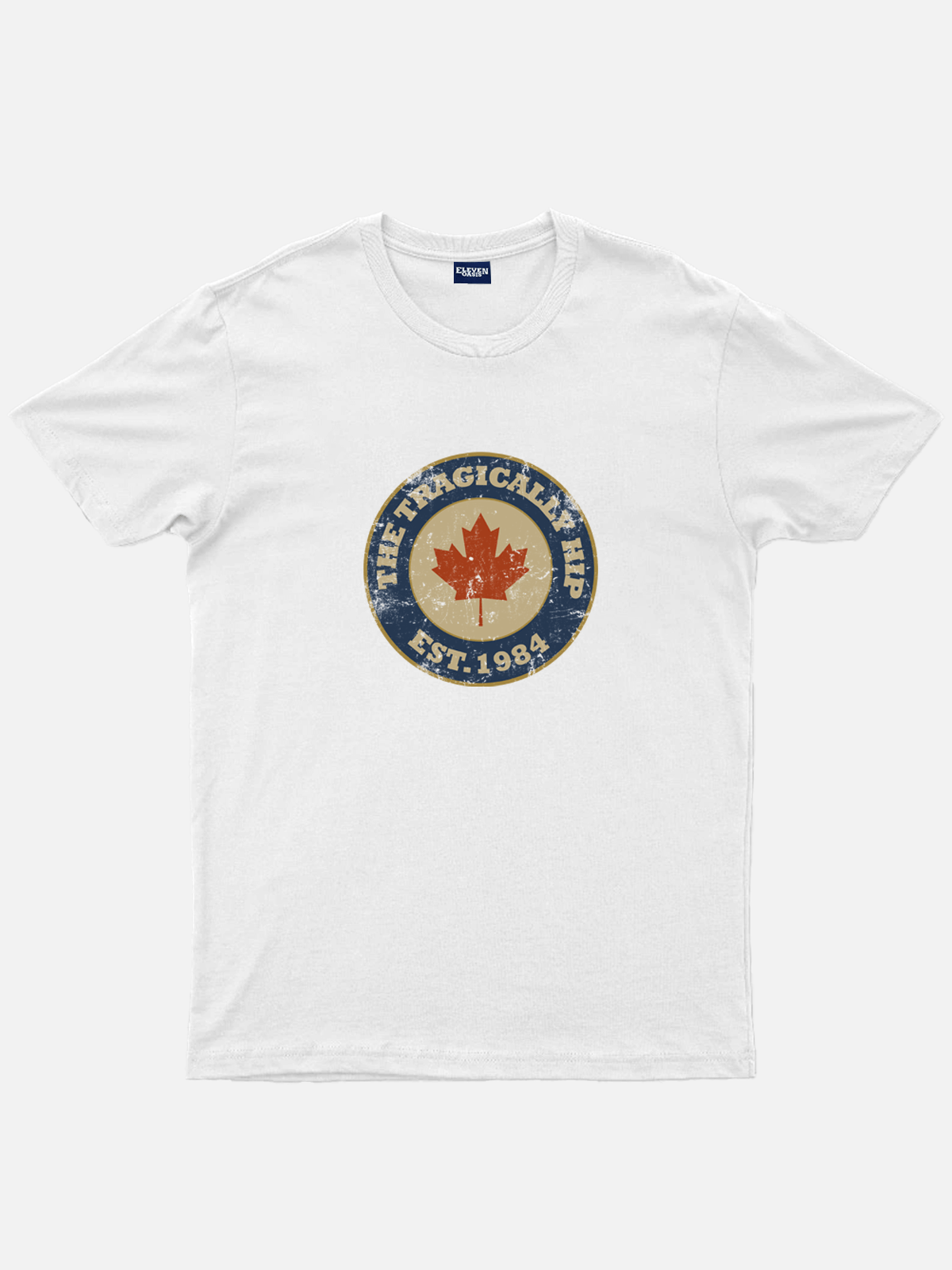 Men's Retro Basic Cotton Round Neck Short Sleeve T-Shirt The tragically hip EST 1984 Sticker Logo Eleven Oasis