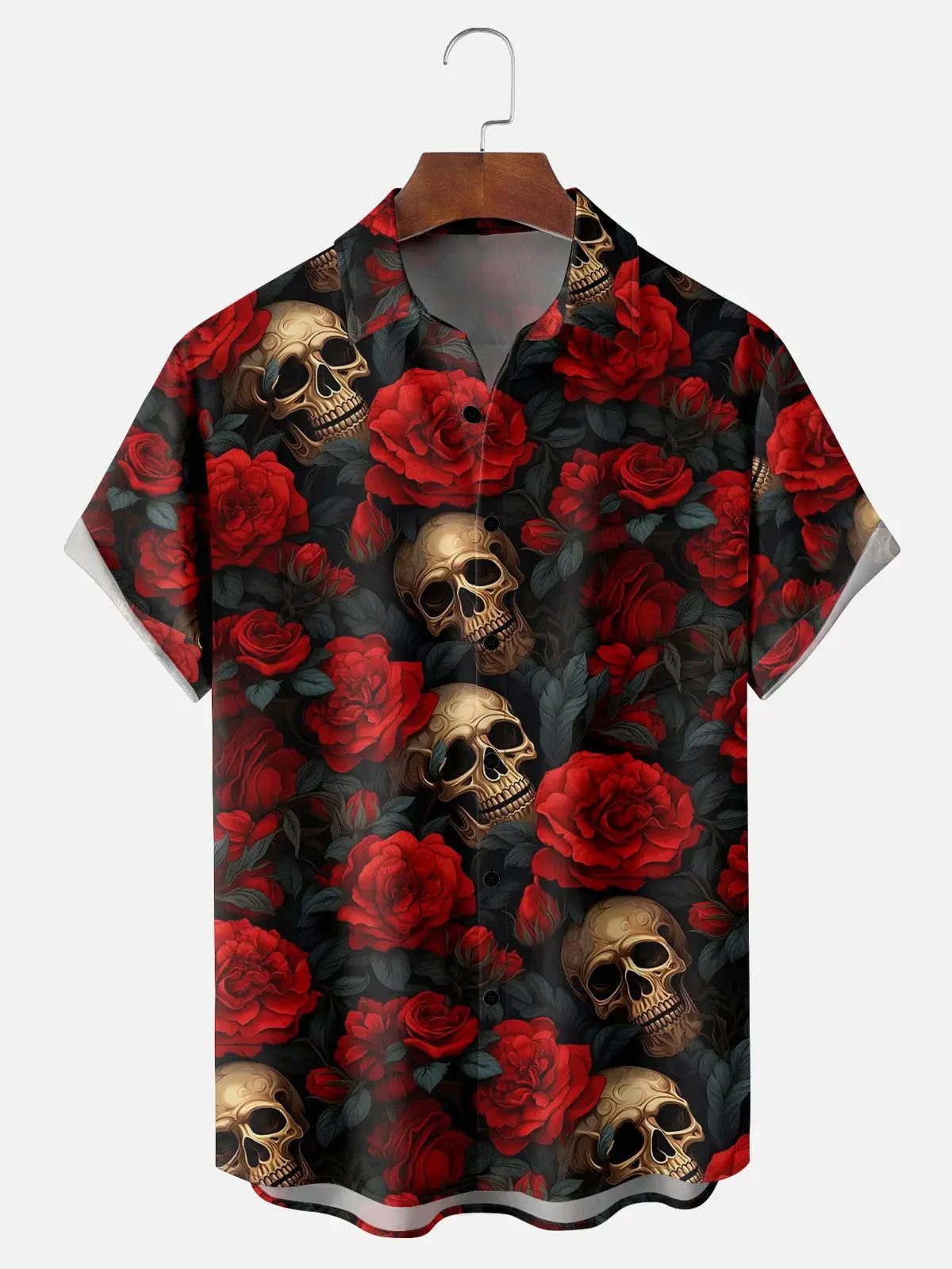 Men's Skulls and Roses Short Sleeve Casual ShirtMens short sleeve shirts Big and tall Mens shirts Short sleeve shirts for men Mens 4xl shirts Casual short sleeve shirts