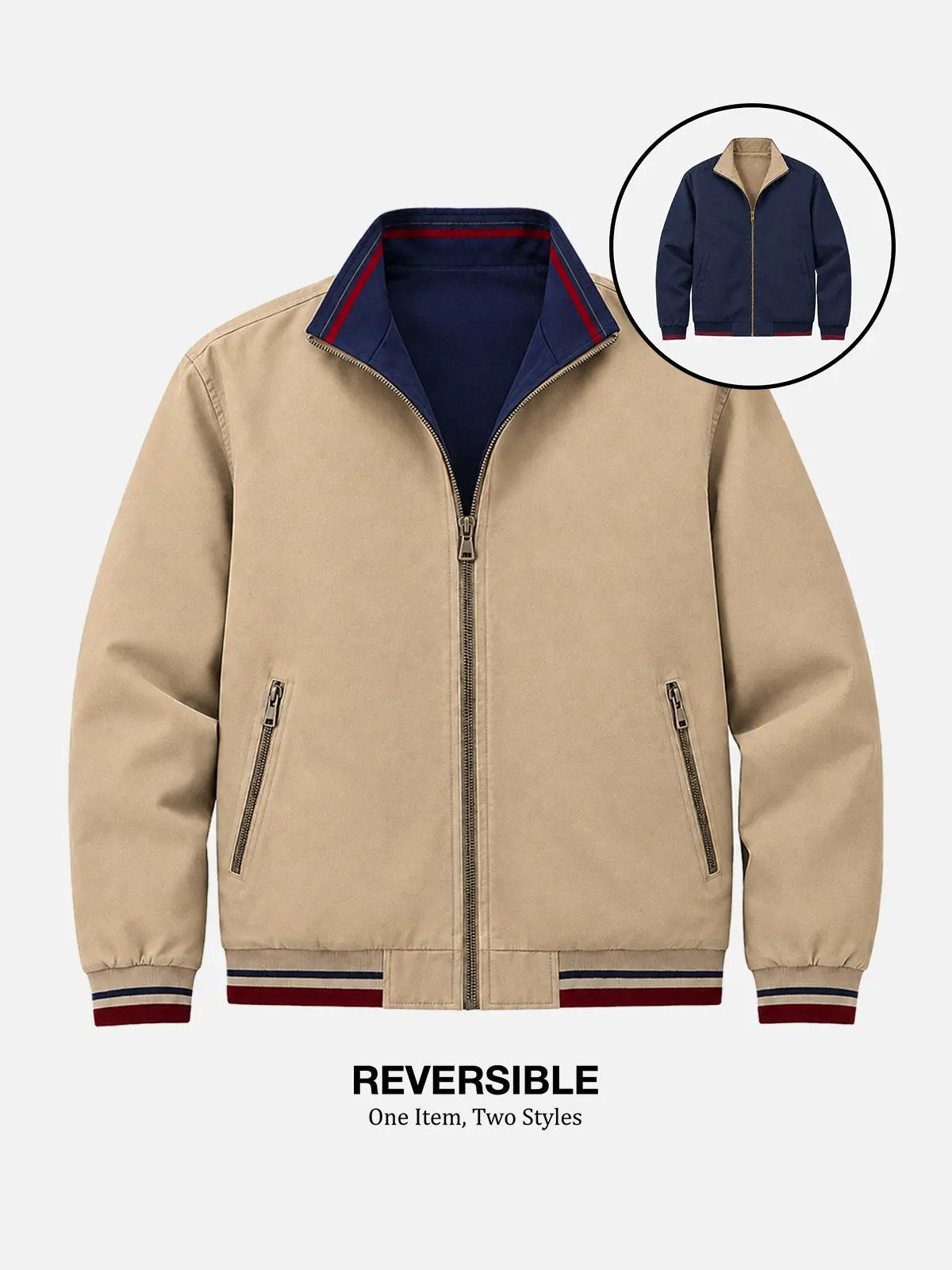 Men's Reversible Relaxed Fit Zip-Up Bomber Jacket