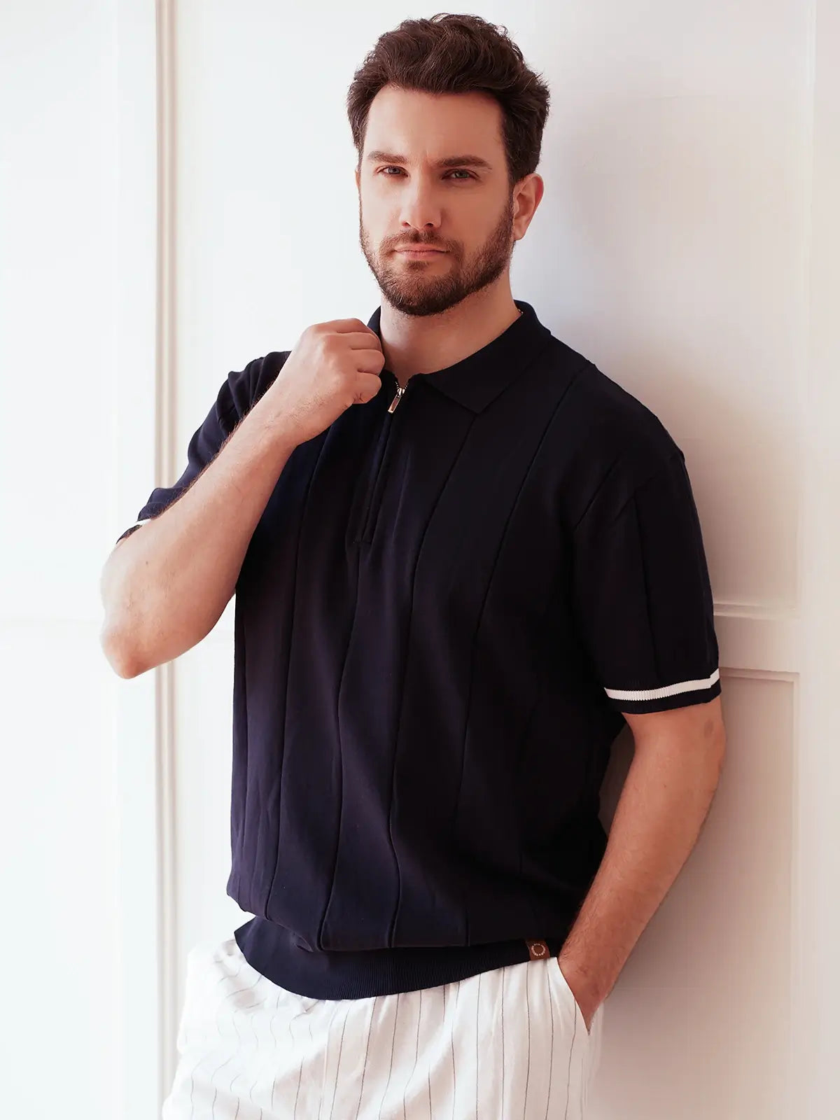 Men's Refined Slim Polo Knit Short Sleeve Shirt ElevenOasis