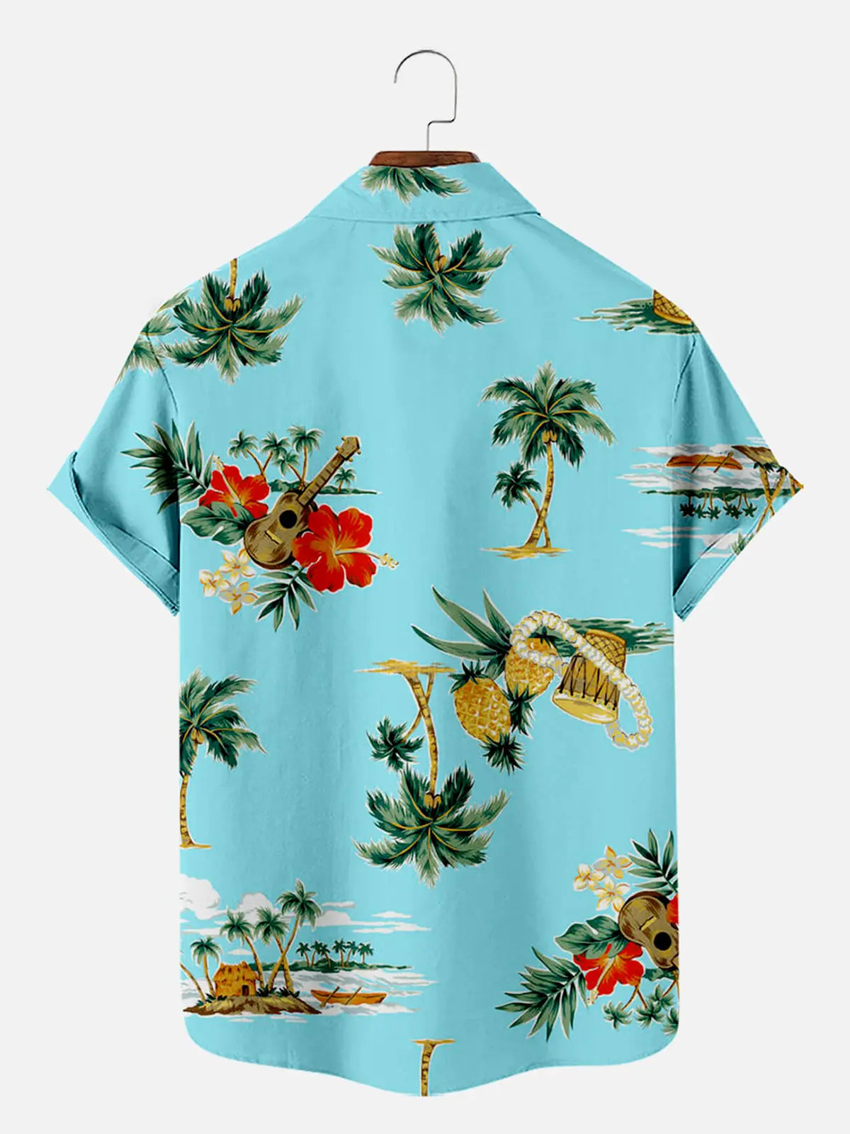 Pineapple Ukulele Coconut Tree Pattern Men's Shirt ElevenOasis