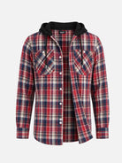 Men's Hooded Plaid Double Pocket Long Sleeve Shirt Eleven Oasis