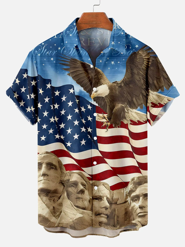 Men's American Flag Eagle Print Short Sleeve ShirtMens short sleeve shirts Big and tall Mens shirts Short sleeve shirts for men Mens 4xl shirts Casual short sleeve shirts
