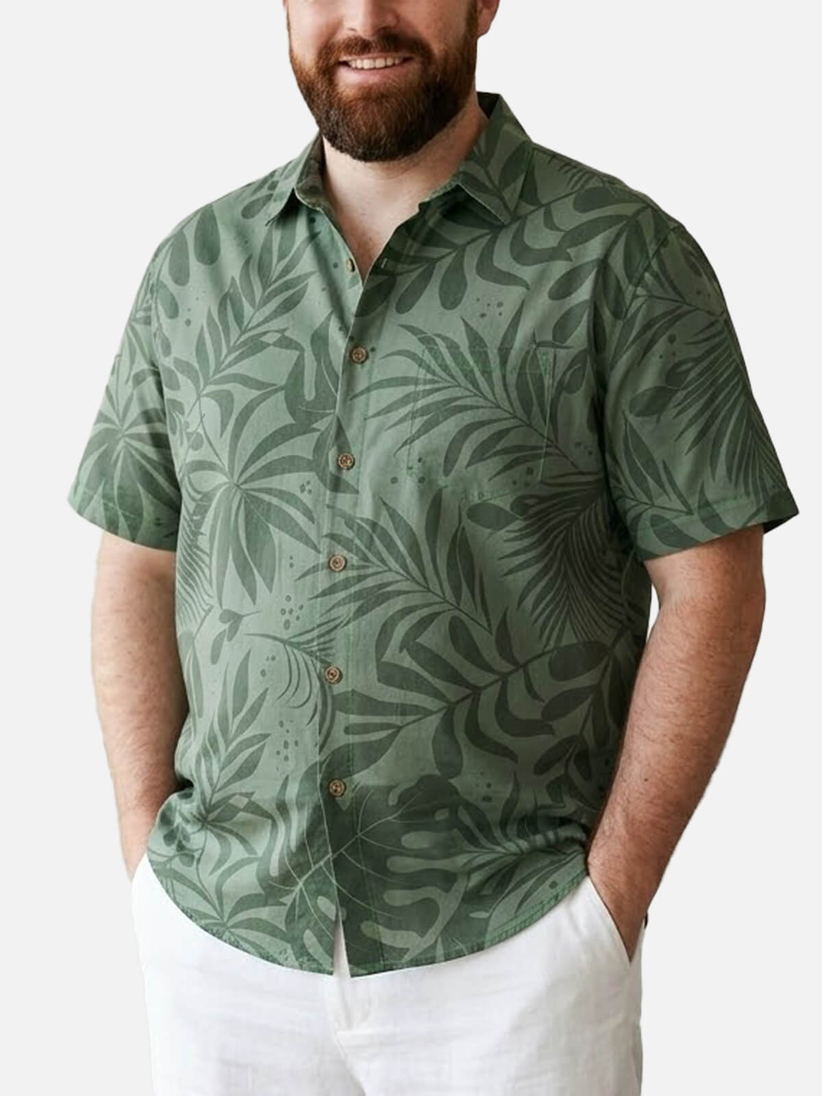 Tall Men's Tropical Leaf Pattern Short Sleeve Shirt Eleven Oasis