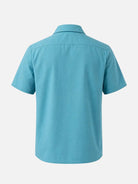Men's Retro Light Blue and Pink Panel Bowling Short Sleeve Shirt Eleven Oasis