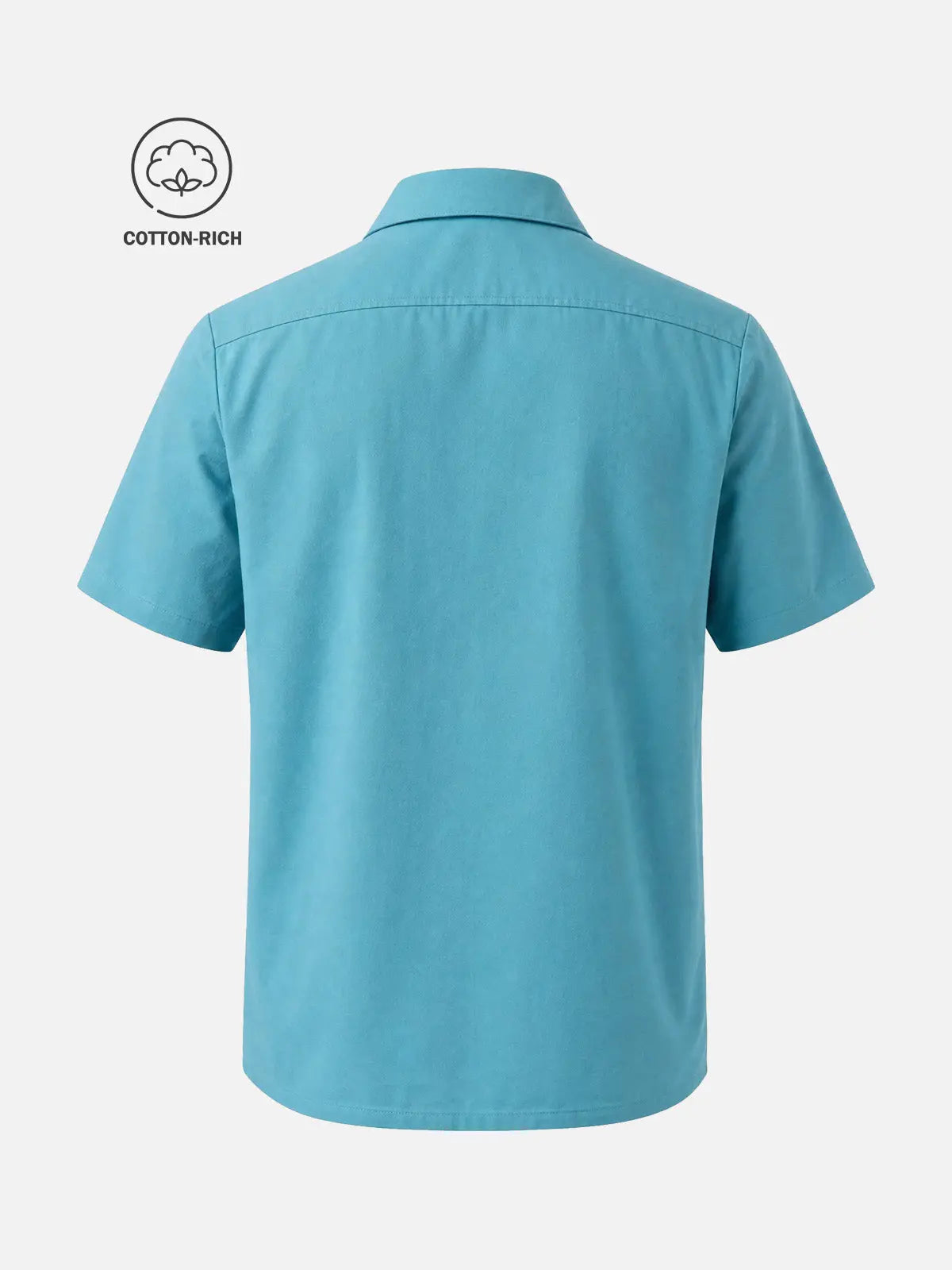 Men's Cotton Retro Light Blue and Pink Panel Bowling Short Sleeve Shirt Eleven Oasis