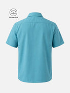 Men's Cotton Retro Light Blue and Pink Panel Bowling Short Sleeve Shirt Eleven Oasis