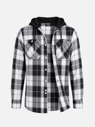 Men's Hooded Plaid Double Pocket Long Sleeve Shirt Eleven Oasis
