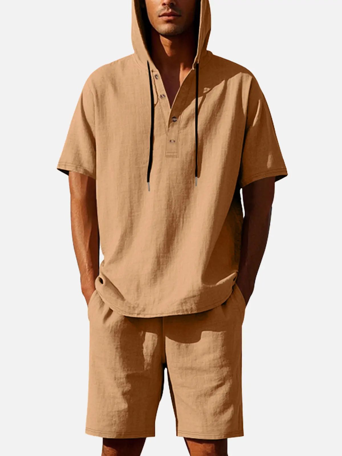 Men's Linen Blend Hooded Short Set Eleven Oasis