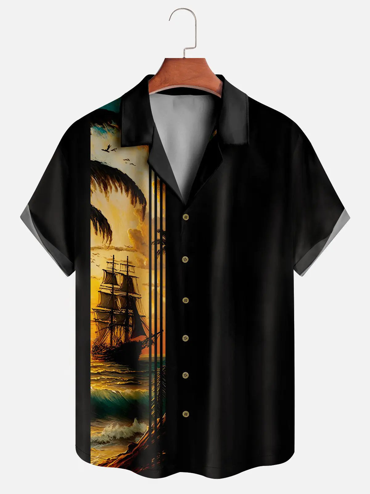 Men's Simple Sunset and Ship Short Sleeve Casual ShirtMens short sleeve shirts Big and tall Mens shirts Short sleeve shirts for men Mens 4xl shirts Casual short sleeve shirts