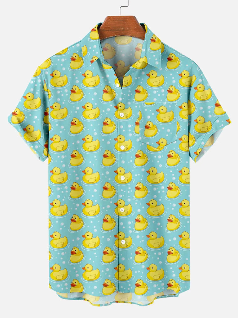 Little Yellow Duck Pattern Men's Hawaii Short Sleeve ShirtMens short sleeve shirts Big and tall Mens shirts Short sleeve shirts for men Mens 4xl shirts Casual short sleeve shirts