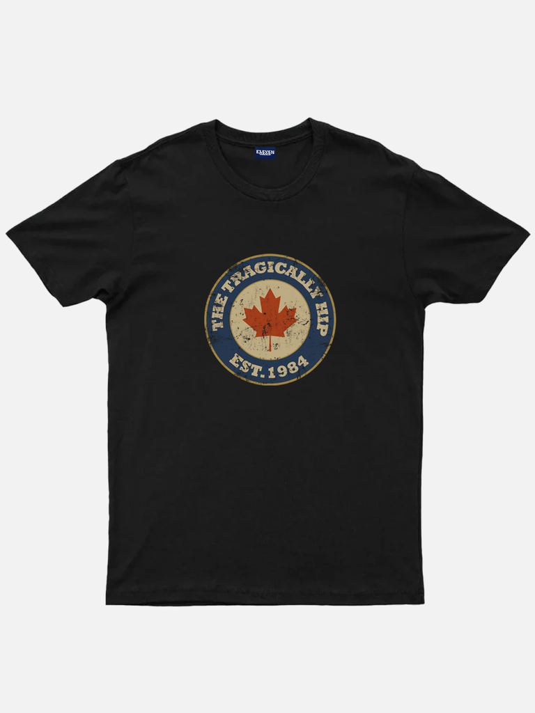 Men's Retro Basic Cotton Round Neck Short Sleeve T-Shirt The tragically hip EST 1984 Sticker Logo Eleven Oasis