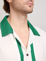 Men's 60s Green-Trim Bowling Style Camp Collar Short Sleeve Shirt Eleven Oasis
