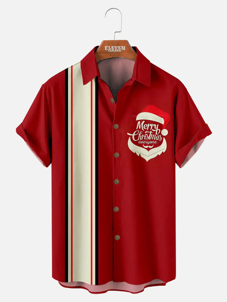 Christmas Stripe Pattern Men's Short Sleeve Shirt Eleven Oasis