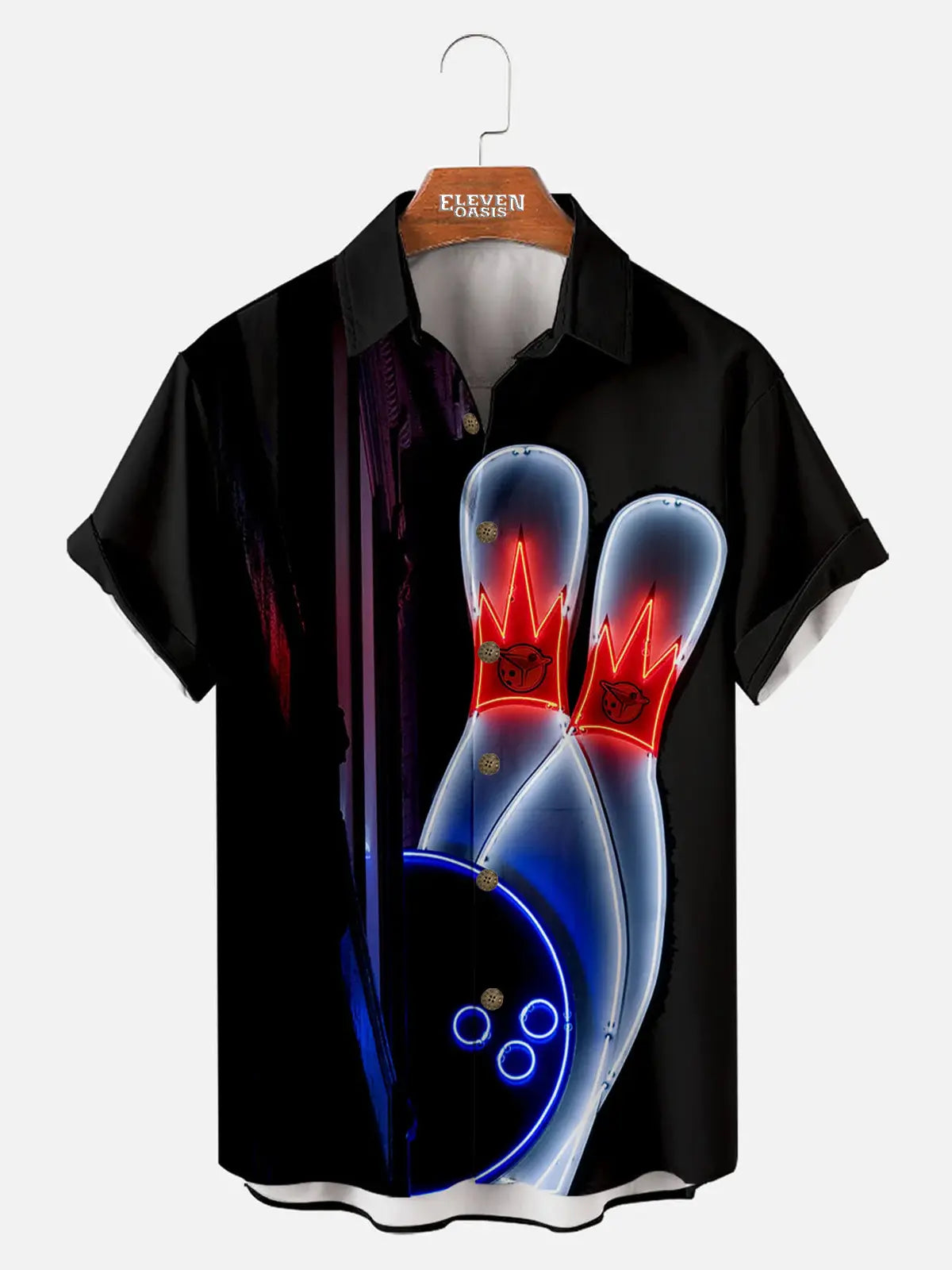 Bowling Print Men's Short Sleeve Shirt ElevenOasis