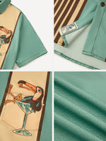 Men's Striped Everyday with Toucan in a Cocktail Glass Short Sleeve Casual Shirt ElevenOasis