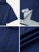 Men's Casual Linen-Feel Loose Printed Solid Color Button Short Sleeve Shirt ElevenOasis