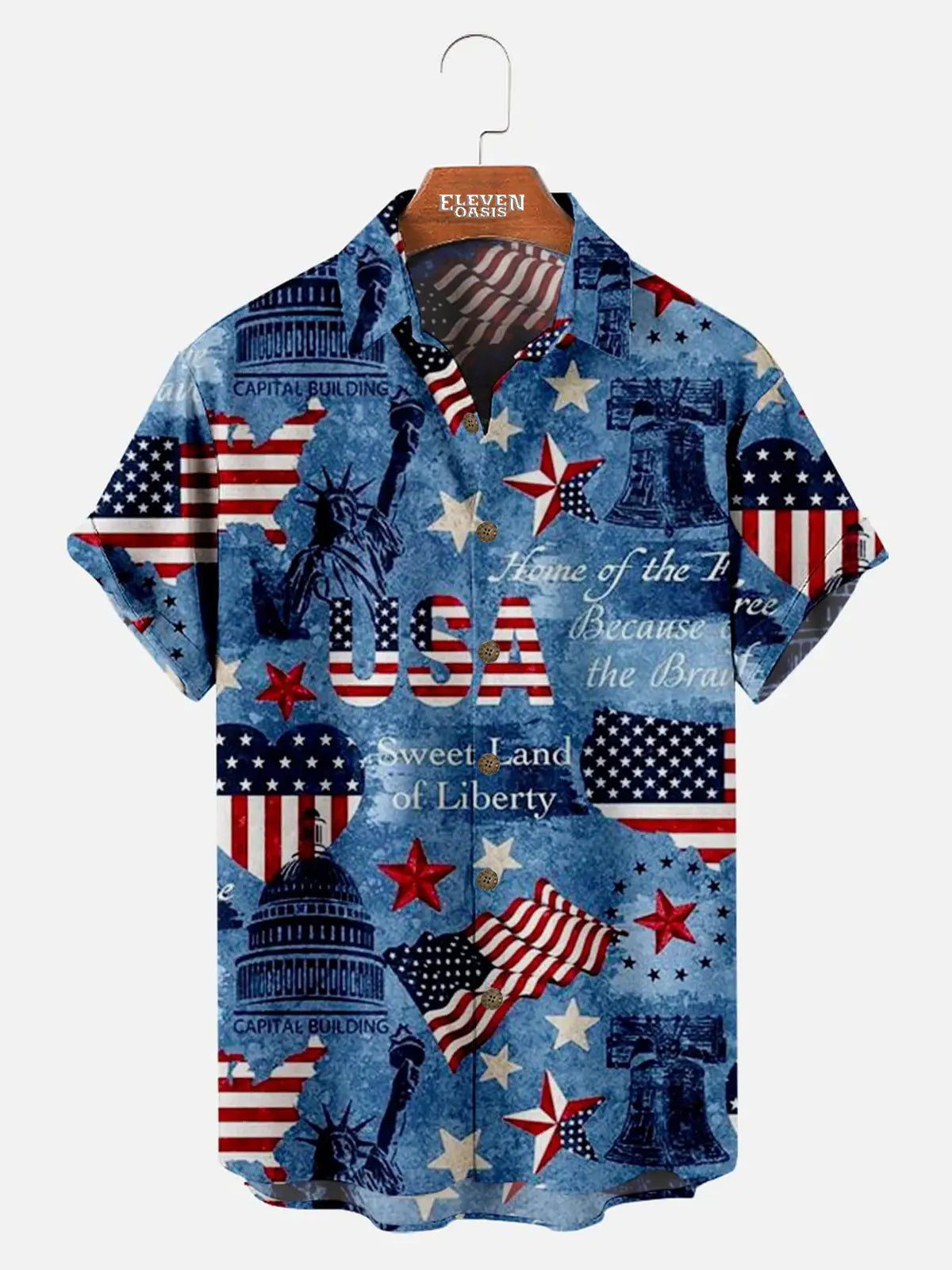 1776 Independence Day Flag Pattern Men's Short Sleeve Shirt ElevenOasis