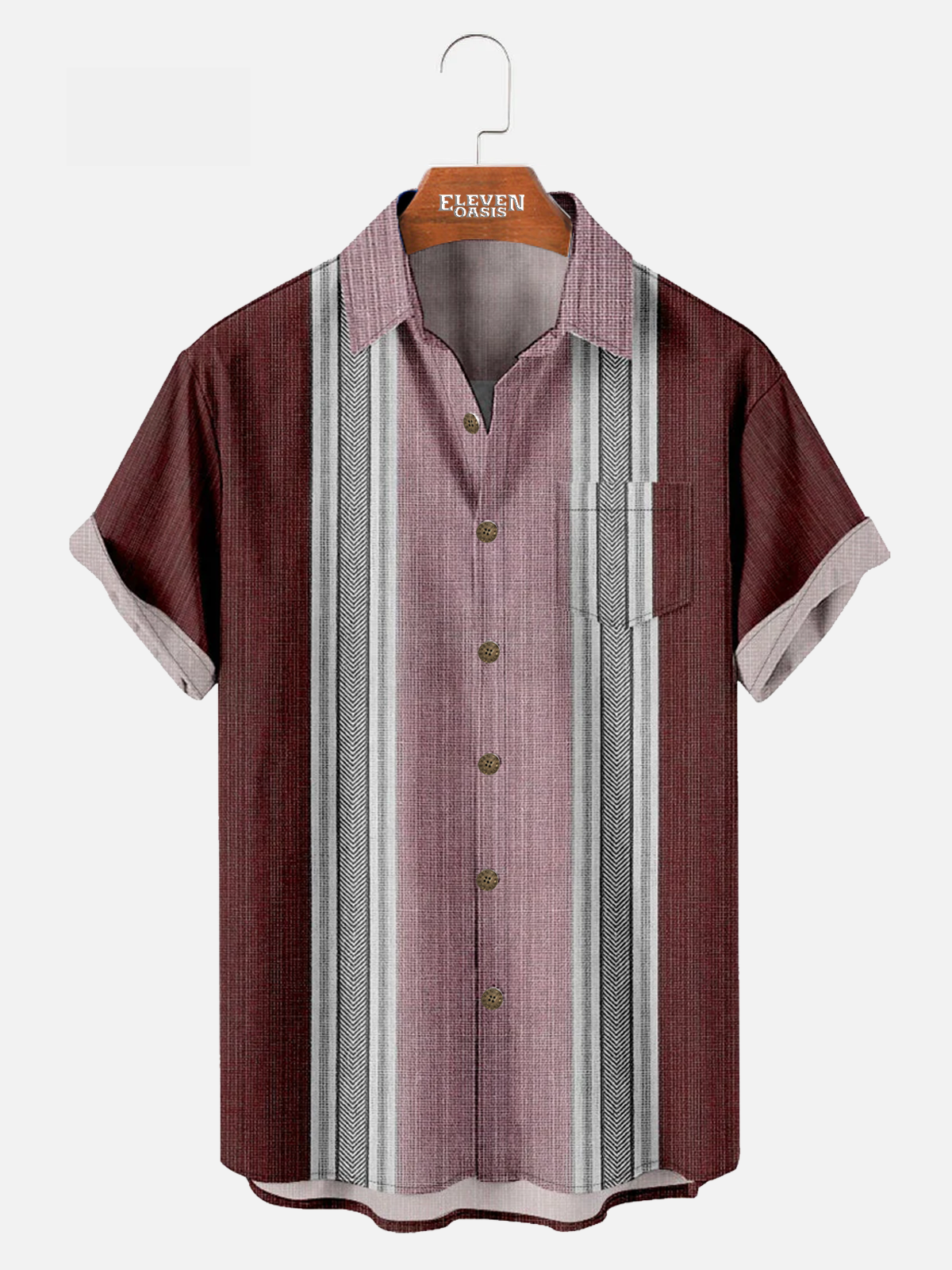 Men's Simple Pattern Striped Every Day Short Sleeve Shirt with Chest Pocket ElevenOasis