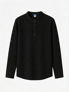 Men's Waffle Knit Henley Long Sleeve Shirt ElevenOasis