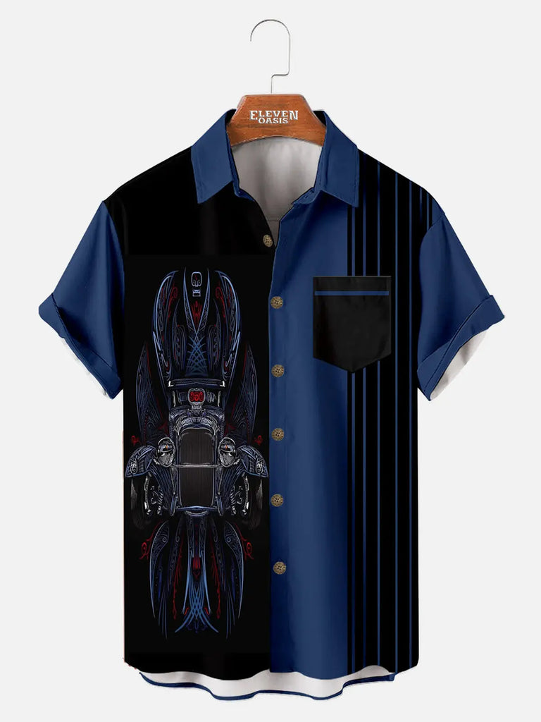 Automotive Elements Contrasting Stripe Short Sleeve Shirt Eleven Oasis