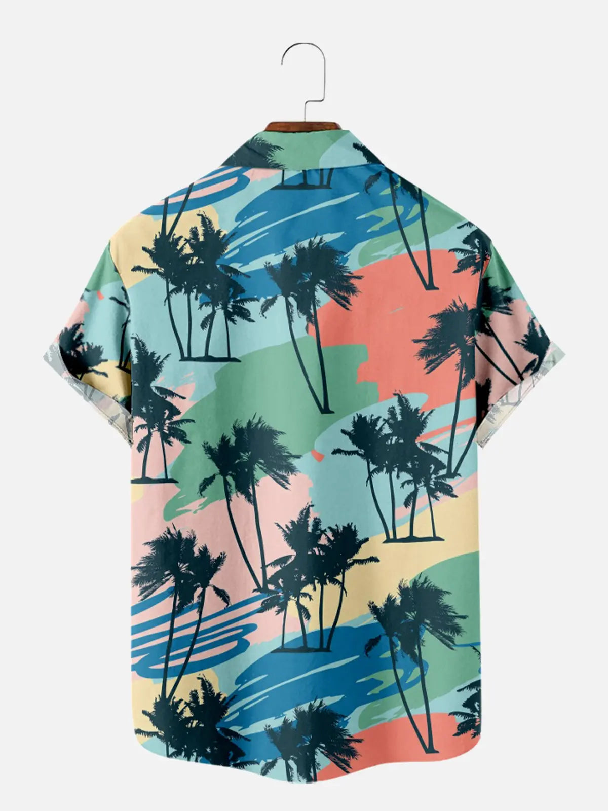 Men's Casual Palm Tree Pattern Print Short Sleeve Shirt Eleven Oasis