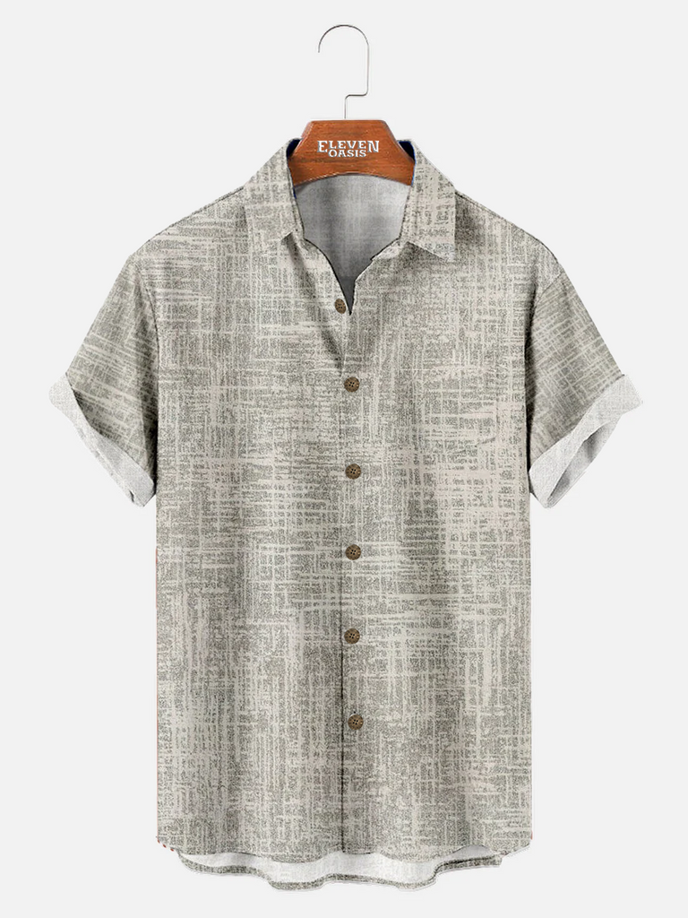 Men's Simple Textured Shirt with Chest Pocket ElevenOasis